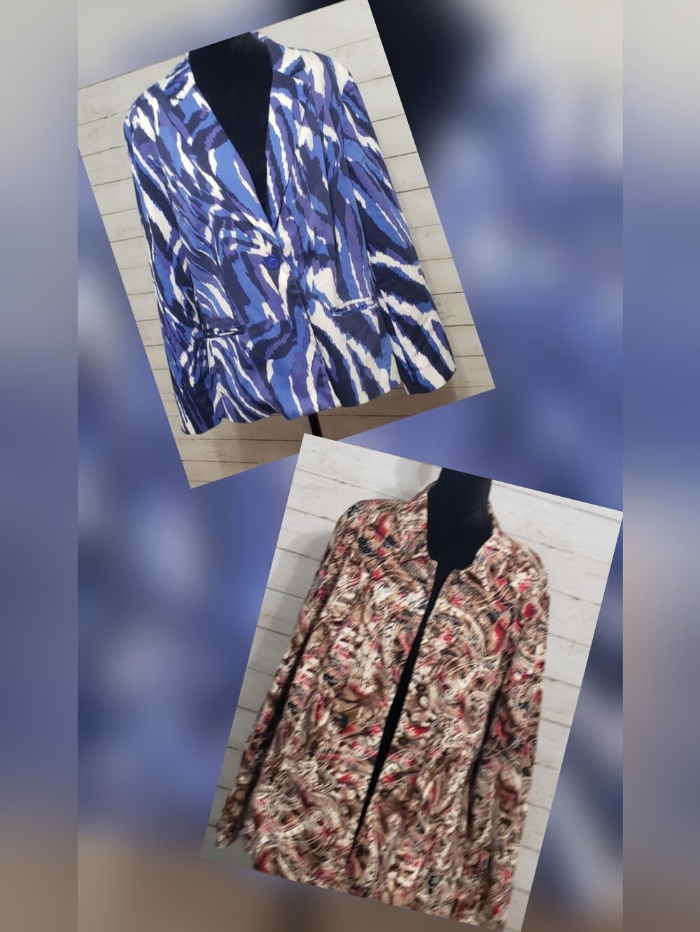 Chico's 2 Pc Blazers, Sz Xl - Blue White Abstract And Pink Brown Abstracts